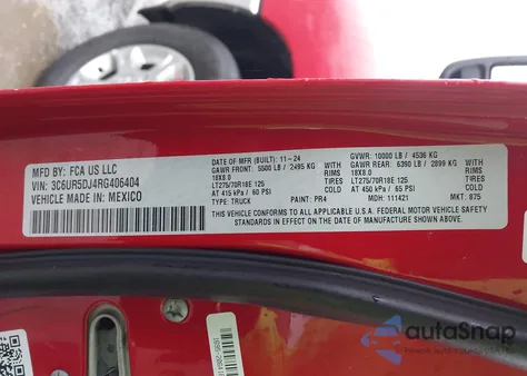 2024 Ram 2500 Big Horn 4X4 6'4 Box из США, поврежденный, VIN 3C6UR5DJ4RG406404